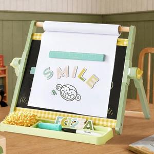 Tiny Land Tabletop Kids Art Easel, 5-Level Magnetic Drawing Board
Wooden Easel with Whiteboard & Chalkboard, Locking Button, Anti-Slip Base, Storage Tray, Learning Toy for Ages 3+, Green