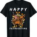 Turkey Friends Giving Unisex-Adults & Kids Black Solid V-Neck Short Sleeve T-Shirt Thanksgiving T-Shirt Small