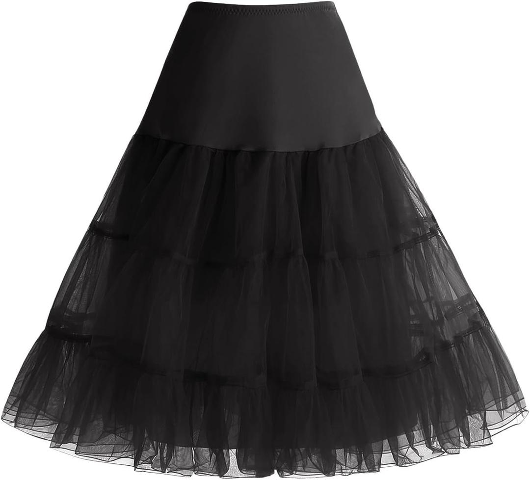 Bbonlinedress Women's 50s Petticoat Skirt Vintage Tutu Crinoline Underskirt 25" (Medium, Black)