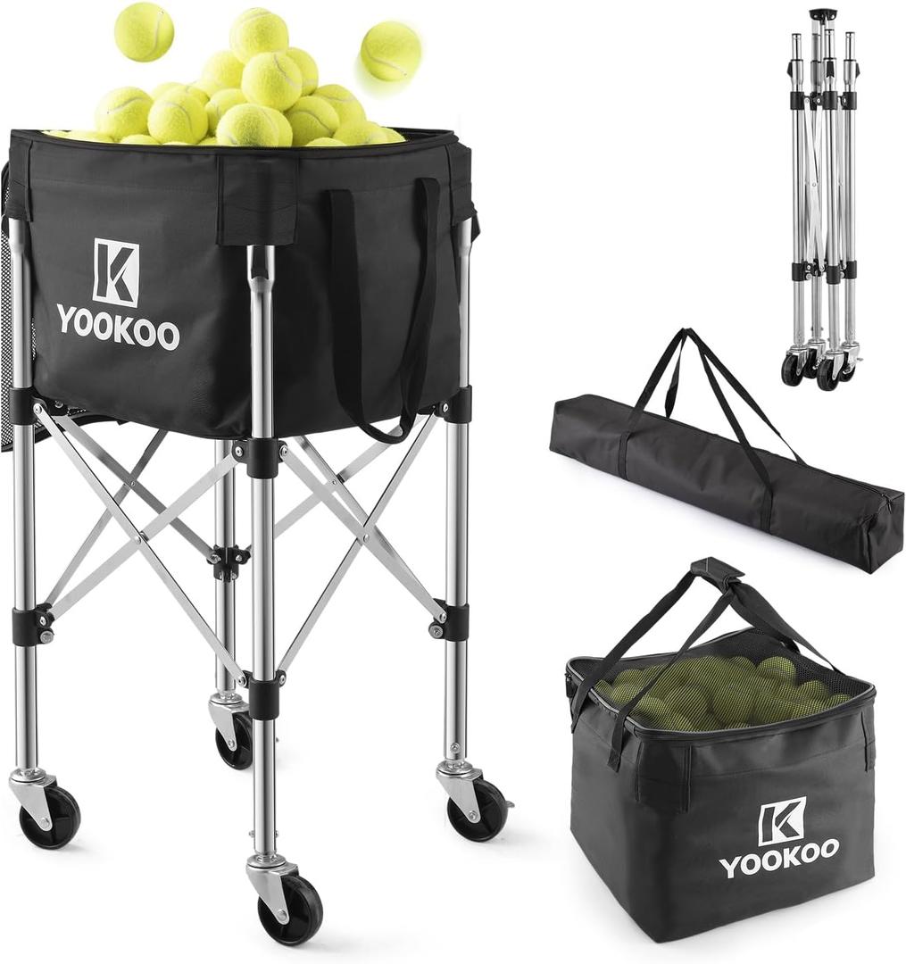 YooKoo Sturdy Tennis Ball Hopper Holds 200 Balls, Lightweight Tennis Ball Basket, Easy to Use Without Installation for Tennis Training and Teaching, 33-47"
