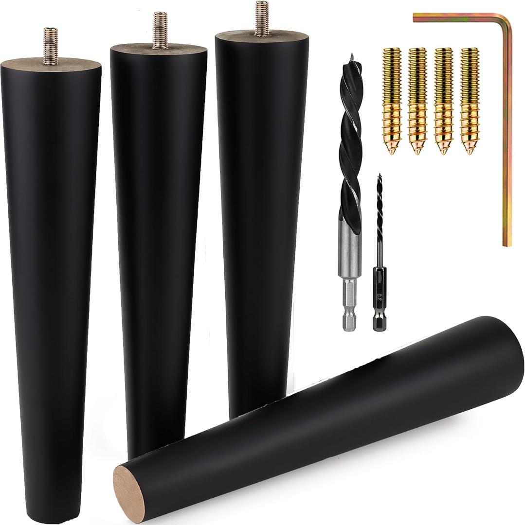 Premium Black Wood Furniture Legs (Full Install Kit) - Pick Your Size and Color (10 Inches)