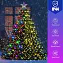 Solar Christmas Tree Lights with Star Topper, 410 LED 6.6FT x 16 Lines Christmas String Lights with 19 Models Timer Remote, Waterfall Tree Lights USB Powered for Xmas Tree(Warm White & Multi-Colored)