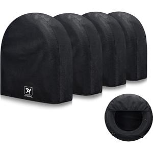 SYERAL Tire Covers Set of 4,Upgraded 5 Layer Nonwoven RV Wheel Covers, Waterproof Anti-UV Snow Sun Rain Tire Protectors Covers for Trailer,Camper,RV,Truck,SUV,30-32inch(L) Balck