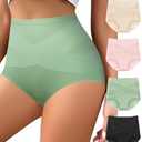 QUASTI Women's High Waisted Underwear Slightly Tummy Control Cotton Panties Full Coverage Postpartum Briefs 4 Pack, Medium