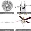 Ceiling Fan Pull Chain Ornaments, 13.6 Inches Fan Pulls Extension Chains Set, Decorative Metal Light Bulb and Fan Cord, Ultra Long 3mm Diameter Beaded Ball Pull Chains for Lamp