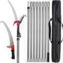 Walensee Pole Saws for Tree Trimming,7.2-27FT Extendable Tree Pruner,Manual Branch Timmer with Blade and Scissors High Branches Pruning Fiberglass Pole Pruner and Cutter Garden Tool with Storage Bag
