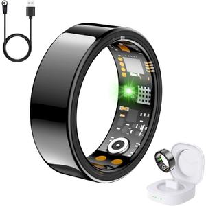Health Tracker Ring, Smart Health Ring for Women Men with Heart Rate, Blood Oxygen, Sleep Monitor, Steps,Calories, No Subscription Fee, IP68 Waterproof Smart Ring for iPhone & Android (Black, 9#)