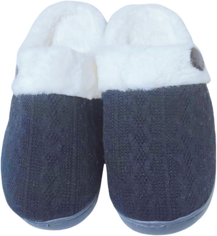 Women's home slippers Unisex home slippers Daily warm memory cotton flat bottom anti slip plush lining slippers (9-9.5, Black)