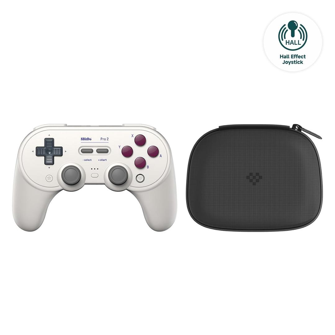 8Bitdo Pro 2 Wireless Bluetooth Controller with Travel Case, Hall Effect Joystick Update, Retro Gamepad for Switch/Switch 2, PC, Android, and Steam Deck & Apple (G Classic Edition)