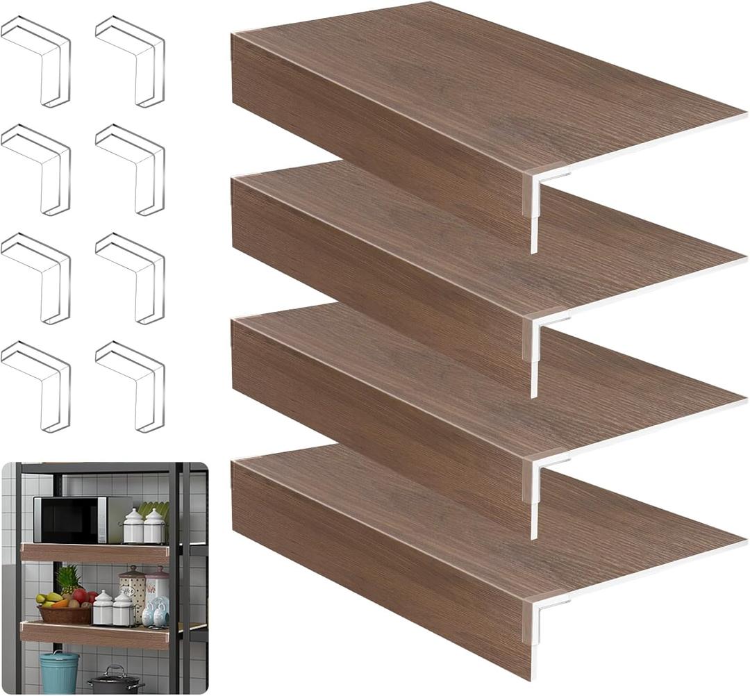 4 Pcs Wire Shelf CoverWire Rack Covers for Shelves, PVC Wood-Look Shelf Liners with Corner Guards for Pantry, Store, Kitchen, Removable Shelves, Home Organization (35 x 16 Inch, Walnut)