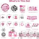Cowgirl Birthday Party Decorations Pink Western Girl Banner Cake Decorations Disco Cowgirl Plates and Napkins Set for Rodeo Hot Pink Let's Go Girls Party Supplies