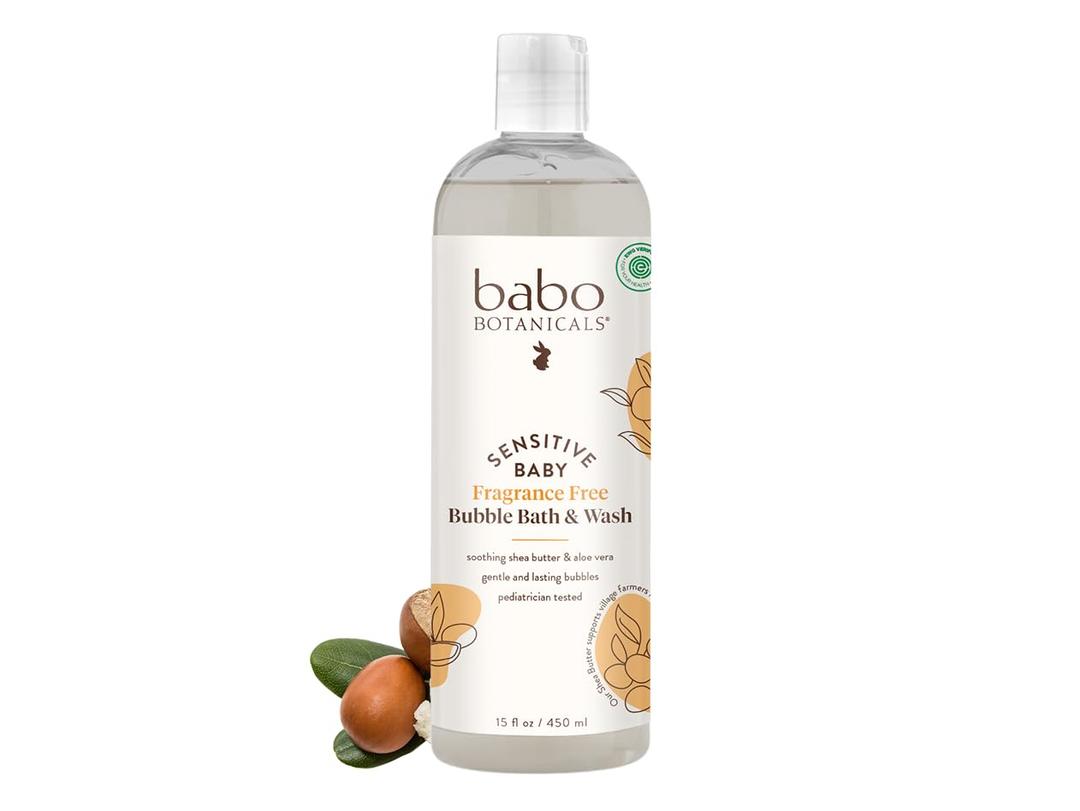 2 x Babo Botanicals Sensitive Baby Fragrance-Free 2-in-1 Bubble Bath & Wash - Shea Butter, Calendula & Oat - Vegan - EWG Verified - For Babies & Kids