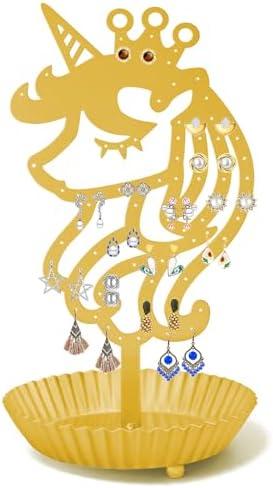 WOXBITA Unicorn Earring Holder Organizer Decor Stud Earrings Tree 81 Holes,Jewelry Earring Display,Metal Earring Storage Stand with Tray Gift (Gold)