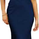 Women's Fall Satin Backless Maxi Dress Silk Cut Out V Neck Slip Tie Back Formal Cocktail Midi Dresses for Wedding Guest (Medium)