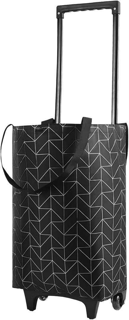 Foldable Shopping Trolley with Wheels - 2 in 1 Reusable Grocery Tote Bag for Travel (Black)