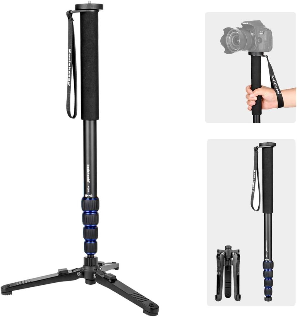 Koolehaoda Extendable Camera Monopod with Foldable Tripod Support Base, Aluminium Alloy, 20-66inch Adjustable Portable Travel Monopod for Nikon Sony DSLR, Maximum Load of 5 kg (K-288+M3)
