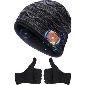 HIGHEVER Bluetooth Beanie Hat Stocking Stuffers for Men Women V5.0 Wireless Musical Bluetooth Cap Beanie with Speaker for Outdoor Winter Sport Tech Birthday Mens Gifts for Him/Teens/Boys/Girls Black
