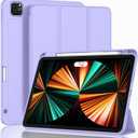 ZryXal New iPad Pro 12.9 Inch Case 2022/2021/2020(6th/5th/4th Gen) with Pencil Holder,Smart iPad Case [Support Touch ID and Auto Wake/Sleep] with Auto 2nd Gen Pencil Charging (Light Purple)