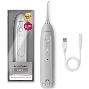 AquaSonic Icon Water Flosser for Teeth Cordless Rechargeable Oral Irrigator Waterproof, Portable Dental Cleaning with Jet Tip Braces Home Travel - Stone