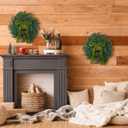 Chuangdi 2 Pcs Small Norfolk Wreath with Cypress Cow Bells and Velvet Ribbon Bow 11.8 Christmas Kitchen Cabinet Mini Wreaths Faux Pine Greenery Winter Wreath for Xmas Table Cabinets Kitchen Windows