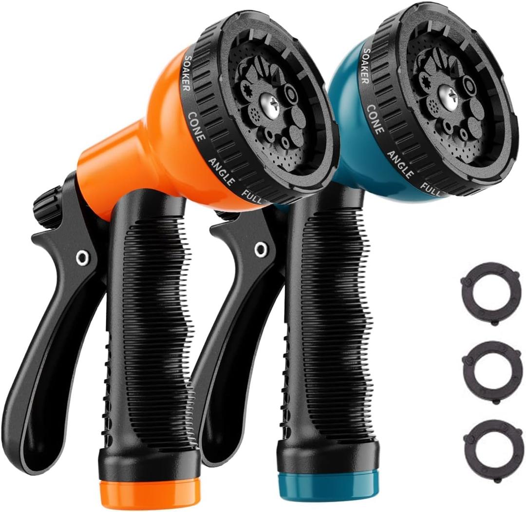 2-Pack Garden Hose Spray Nozzle  Heavy Duty Watering Wand with 10 Adjustable Spray Patterns, Durable Hose Attachment for Lawn & Garden Care
