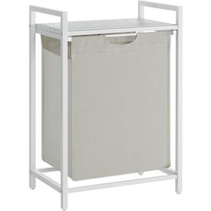 VASAGLE Laundry Hamper, Laundry Basket, Laundry Sorter with A Pull-Out and Removable Bag, Shelf, Metal Frame, 17.2 Gallons (65 L), 19.7 x 13 x 28.4 Inches, Cream White and Cloud White UBLH101W01
