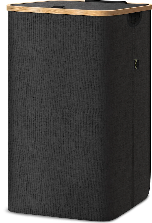 BALEINE Laundry Hamper with Lid, Tall Laundry Baskets with Bamboo Pull Handles, Large Laundry Bin with Internal Support (26 Gal/100L, Black)