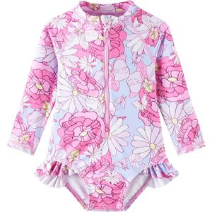 UMELOK Baby Girls' One Piece Swimsuit Rash Guard Swimwear Long Sleeve with UPF 50+ Sun Protection (2-3T, Pink Daisy)