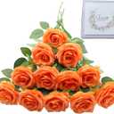 12pcs Artificial Rose Flower Orange Rose Orange Flower with Long Stem Silk Roses Bouquet for Wedding Bridal Shower Party Home Decoration