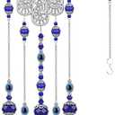 Crystal Prism Suncatcher Ornament with Hamsa Fatima Hand Protection Charm Turkish Greek Blue Evil Eye Sapphire Crystals Beads for Window Hanging Decoration