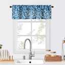 VOGOL Curtain Valances Leaves Meticulous Printed Window Curtains for Kitchen, Top Rod Pocket 52 x 12 Valance for Farmhouse Small Window, Navy Blue, One Panel