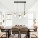 MELUCEE 20.5 Inches Dining Room Light Fixture Hanging 3-Lights Kitchen Pendant Light Fixture Over Island Black Ceiling Hanging Lamp with Clear Glass Shade, Gold Socket, 3 Lights-1 Pack Linear