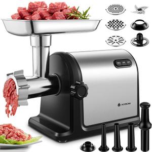 AAOBOSI Heavy Duty Stainless Steel Meat Grinder | 3000W Max | 3 Plates | 3 Sausage Stuffers | Stainless Steel Blade | Kubbe Maker | One-Button Control