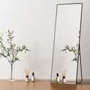 Full Length Mirror with Stand,Full Body Mirror for Living Room and Dressing Room,57"x20" Aluminum Alloy Frame,Hanging or Leaning for Wall,Rectangular, Black