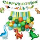 Dinosaur Birthday Party Decorations Supplies Happy Birthday Banner Crepe Paper Green Orange Blue Gold Dino Foil Balloons Garland Arch Kit for Jungle Safari Dinosaur Themed Baby Shower Party Boys Kids
