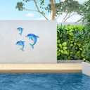 Dolphin Wall Decor Metal Fish Wall Decor Sea Coastal Outdoor Wall Art Metal Beach Ocean Decor For Bathroom Indoor Garden Yard Pool Outdoor Patio Kitchen (3 Pcs)
