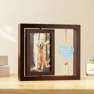 Baffect Dog Memorial Gifts For Loss Of Pet, Dog Passing Away Gifts Include Rotating Wooden Pet Memorial Frame For 4x6 Photo, Glitter Acrylic Pendants & Cat Hair Collector