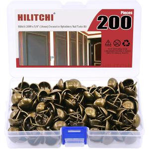 Hilitchi 200 Pieces 5/8'' (16mm) Round Dome Head Vintage Decorative Upholstery Nails Tacks Furniture Sofa Thumb Tacks Nails Pins with Clear Plastic Case (Bronze)