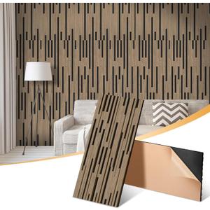 2 Pack Acoustic Wood Slat Panels - 47.3x23.6x0.7 Inch 3D Textured Self-Adhesive Sound Absorbing Panels, Easy Install Soundproof Wall Panels for Bedroom, Office, Interior Decor (Walnut)