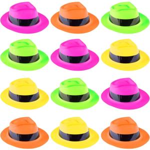 Super Z Outlet 12 Pack Neon Mafia Style Gangster Fedora Dress Hats Children's Birthday Props Supplies Favors