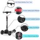 BELEEV Kids Scooter with LED Light-Up Wheels & Deck, 3 Wheel Folding Scooter for Toddlers Girls Boys Ages 3-12, Adjustable Handlebar, Lean to Steer, Extra Wide Wheel, Kick Scooter for Children (Black)