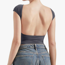 SUUKSESS Women Backless Sexy Going Out Tops Double Lined Open Back Y2k Basic Tee Shirts (Size Medium)
