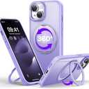 QTlier case for iPhone 14, 360 Rotatable Ring Stand, Raised Camera Frame, Shockproof with MagSafe Lilac