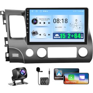 2+64GB Android 15 Car Radio for Honda Civic 2006-2011 with Wireless CarPlay Android Auto, Realdio 10.1 Inch Touch Screen Car Stereo for Civic with GPS WiFi Bluetooth EQ 26UI FM RDS AHD Backup Camera