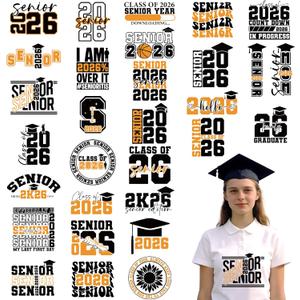 Class of 2026 Iron on Patches - 30 Pcs Senior 2026 Graduation Dtf Transfers Ready to Press, School Iron on Transfers for T-Shirts Cap, Heat Transfer Vinyl Decals for DIY Fabric Clothes Decor