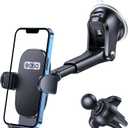 OQTIQ 3-in-1 Car Phone Mount  Dashboard, Windshield & Air Vent Holder with Strong Suction Cup, Adjustable Arm, 360 Rotation  Compatible with iPhone & Android Phones (Black)