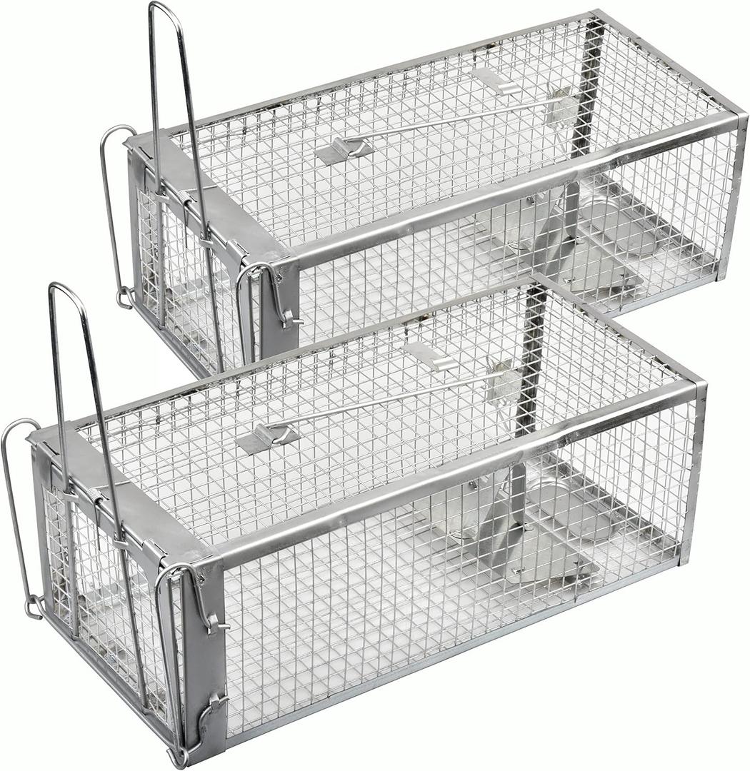 2-Pack Chipmunk Traps Humane Live Mouse Rat Cage Traps for Indoor and Outdoor Use (Silver)