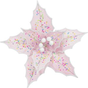 KI Store 6pcs Pink Christmas Tree Poinsettia Flowers 12-Inch Candyland Christmas Tree Decorations Floral Display