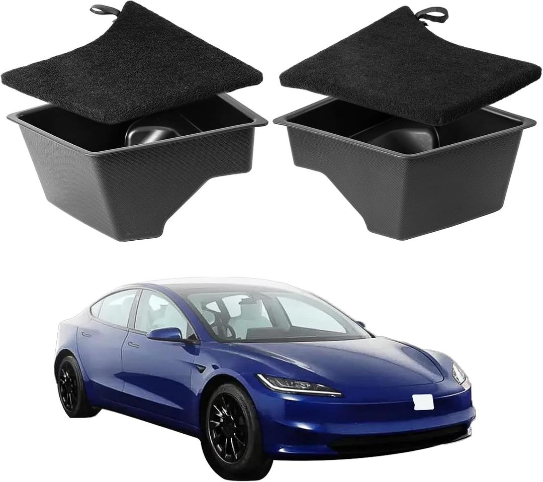 Tesla Model 3 Highland Trunk Organizer Storage Box with Cover Tesla Model 3 Accessories Model 3 Storage Bins with Lid Fit Tesla Model 3 Highland 2024 2025 (2 Pack) (Black)