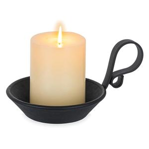 Inweder Cast Iron Candle Holder: Matte Black Pillar Candle Plate with Handle and Safety Spike for Pillar/Ball Candles Vintage Decorative Stand for Christmas Halloween Table Home Set of 1